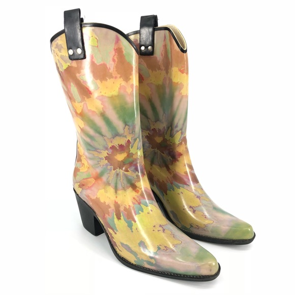 Just 4 Kicks Shoes - Cowboy Style Rainboots Tie Dye Boho